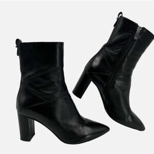 Aquatalia Black Leather Pointed Toe Block Heel Boots Size 10